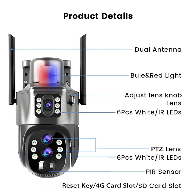 LS VISION 6K 4G Sim Solar Camera 10x Zoom IP CCTV 12MP Dual Lens PTZ Surveillance PIR Human Detection Outdoor Security Protection Camera