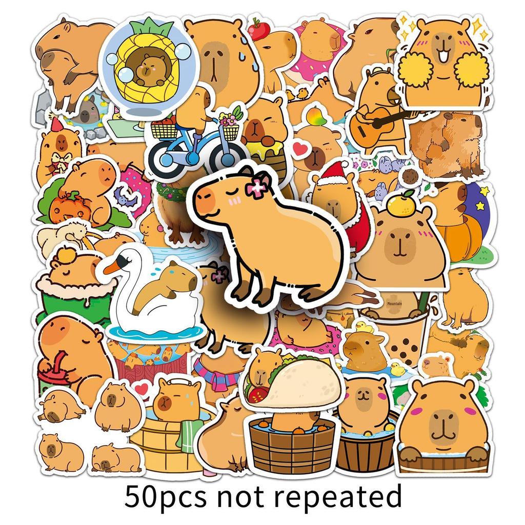50 Capybara Cartoon Stickers: Cute DIY Decor for Skateboards, Phones, Luggage, and More