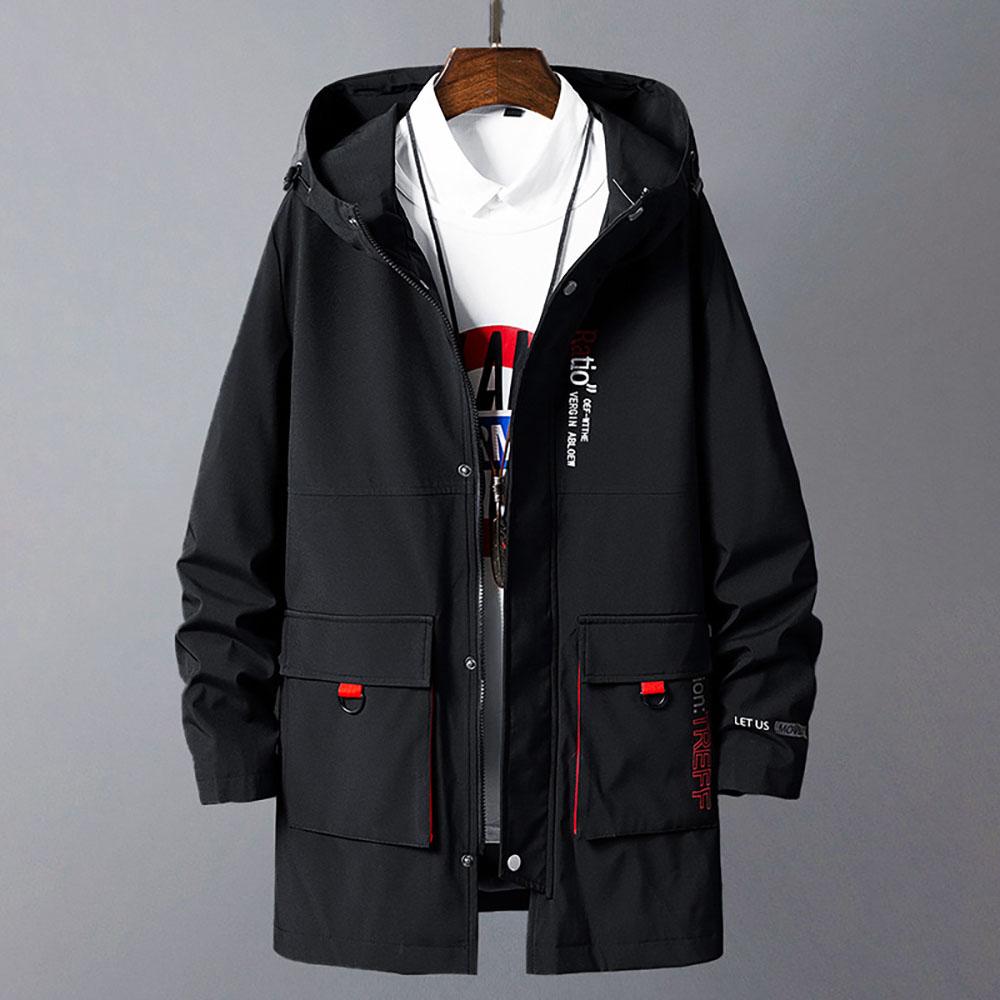 Осенняя мужская модная ветровка с принтом букв большого размера, свободная, средней длины, с капюшоном