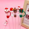 2Pcs Christmas Silicone Straw Cap 10mm Reusable Dust-Proof Straw Topper for Cup Party Decor Santa Claus Snowman