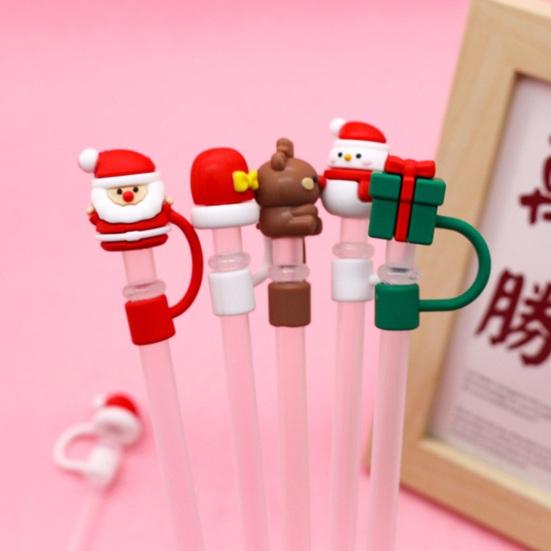 2Pcs Christmas Silicone Straw Cap 10mm Reusable Dust-Proof Straw Topper for Cup Party Decor Santa Claus Snowman