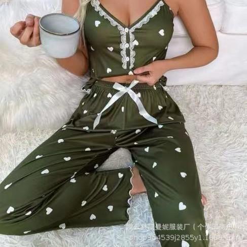 Summer female sexy sweet cute sexy imitation silk suspender trousers loungewear two-piece set loungewear