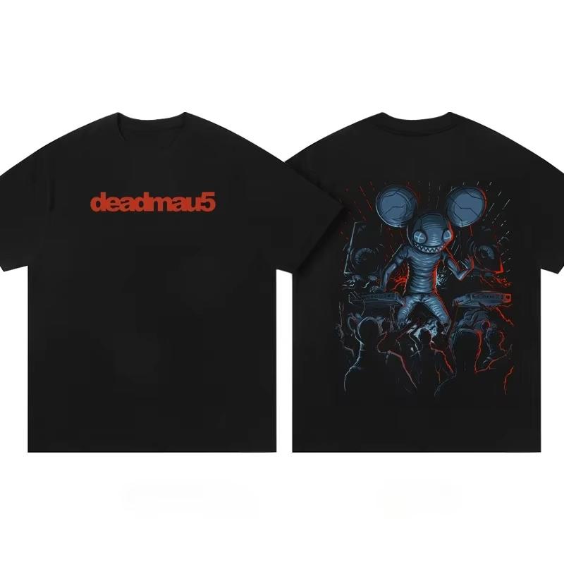 2025 Deadmau5 Электронная мышь Хлопковая футболка Унисекс Мужская Женская Летняя с коротким рукавом Модная брендовая футболка Роскошная Повседневная Y2k+ Топы