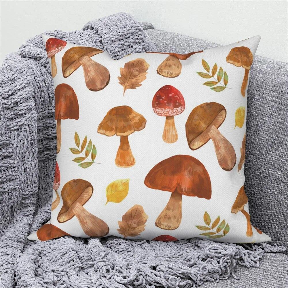 Plant Leaf Flower Pillowcase Farmhouse Home Sofa Car Decorative   Mushroom Cushion Cover