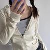 GlowGir Lucyever Укороченная толстовка с капюшоном на молнии Женская Осень Новая Приталенная С длинным рукавом Y2K Толстовки Женские Однотонные Уличная одежда Спортивные толстовки