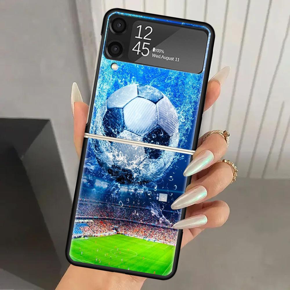 Жесткий чехол из поликарбоната с дизайном футбольного мяча для Samsung Galaxy Z Flip 6 5 4 3 Черная крышка ZFlip6 Flip5 Flip4 5G Складной Принт