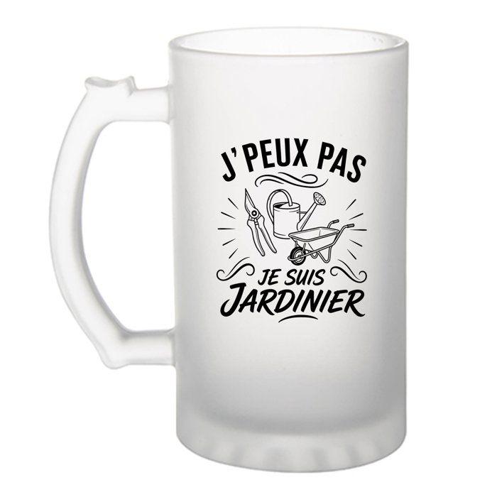 Chope de bière - PLANETEE - J'peux pas minimaliste (Jardinier) - 470 ml - Verre trempé givré - Impression indélébile