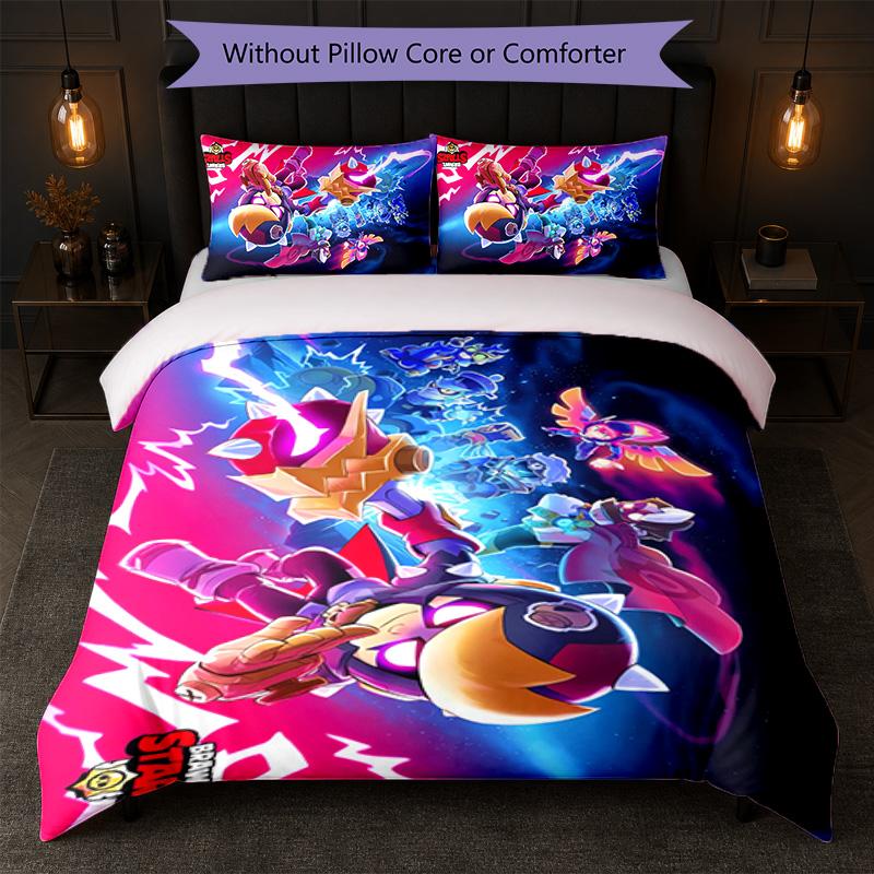 Brawl Stars Print 3Pcs Duvet Cover Set 1 Duvet Cover and 2 Pillowcases Soft Bed Linen For Household Bedroom