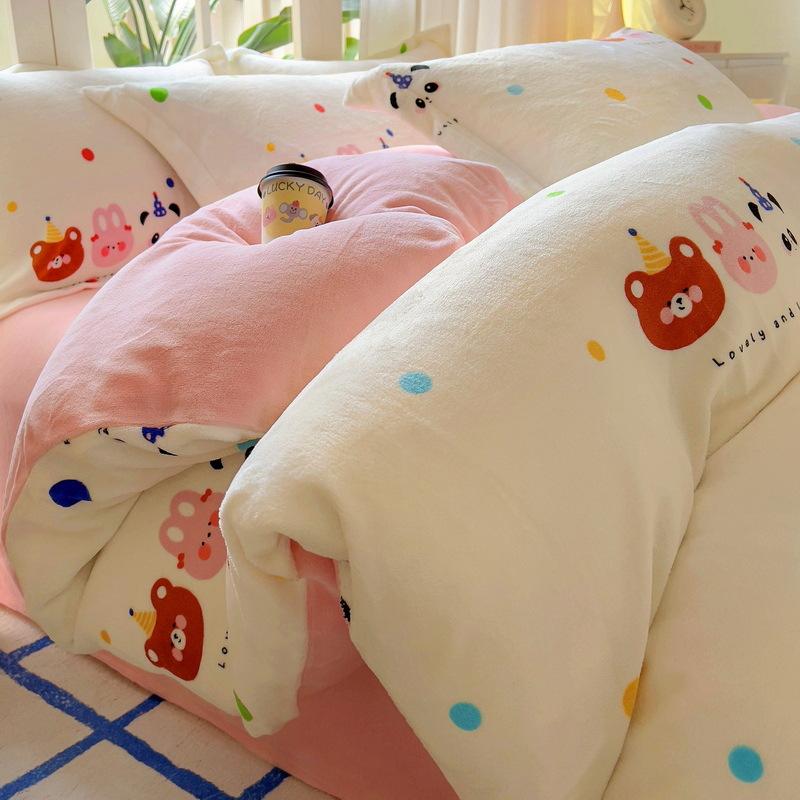 Комплект из четырех предметов из утолщенного молочного флиса, зимний теплый двухсторонний флисовый пододеяльник, флисовая простыня из трех предметов