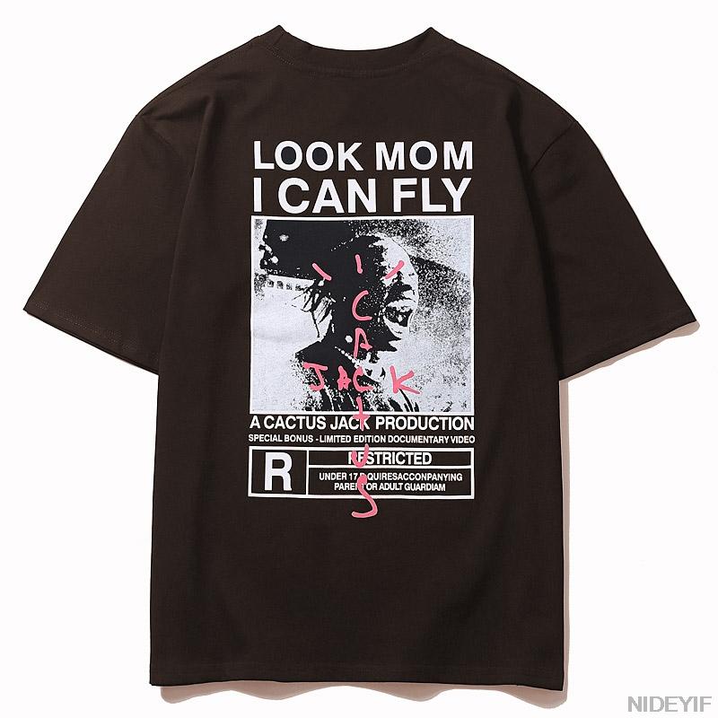 100 Cotton T Shirt Unisex Unisex Fashion Hip Hop T Shirts Cactus Jack Loose Short Sleeve Fans Gift Tops Unisex Look Mom I Can Fly P11