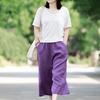 Широкие брюки из хлопка и льна для женщин летом Тонкие укороченные брюки Укороченные брюки из льна в стиле ретро Свободные прямые фиолетовые брюки