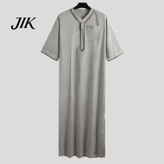 Мужская одежда для дома для смены сезонов Мужской кафтан Халат Однотонный Средний рукав Длинный тоб V-образный вырез Абайя Приятная для кожи Одежда для молитвы Ихрам Летняя Повседневная