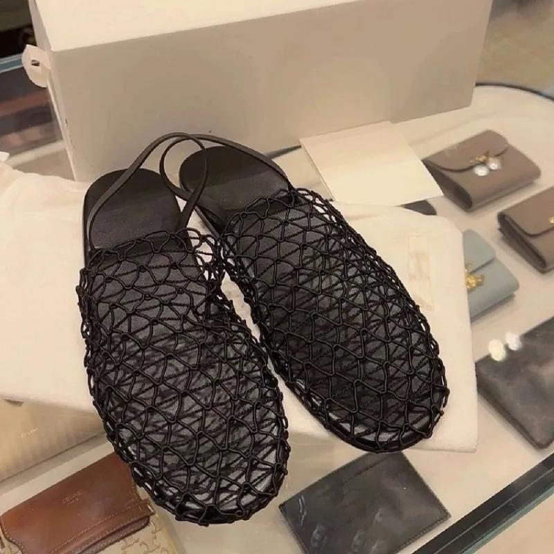 2024 New Fashion Solid Color Mesh Breathable Summer Women's Slippers Baotou Flat Bottom Beach Outerwear Women's Shoes Zapatos
