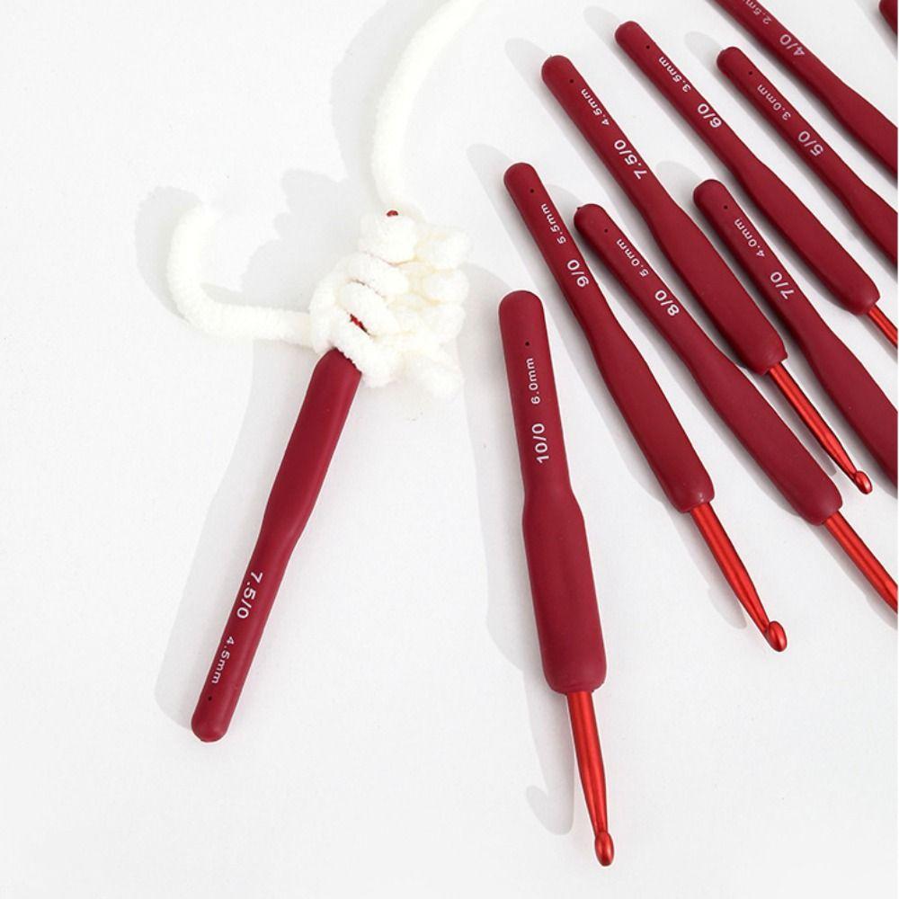 Cushioned Handles Red Soft Rubber Grip Premium Aluminum Knitting Needles Crochet Hooks Mom's Gift