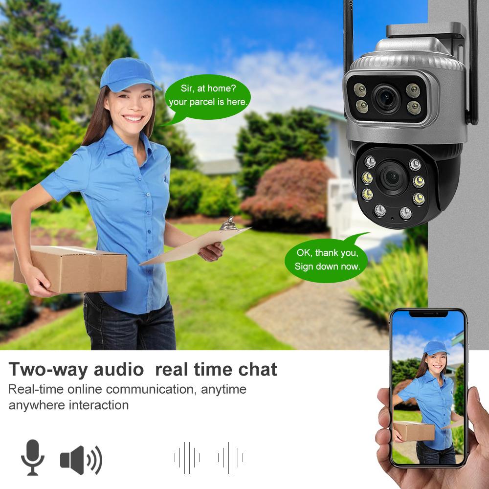 8-мегапиксельная 4K PTZ IP-камера для наружного использования с двумя объективами, двумя экранами, 4G SIM-картой, высокой четкостью, искусственным интеллектом, обнаружением человека, видеонаблюдением