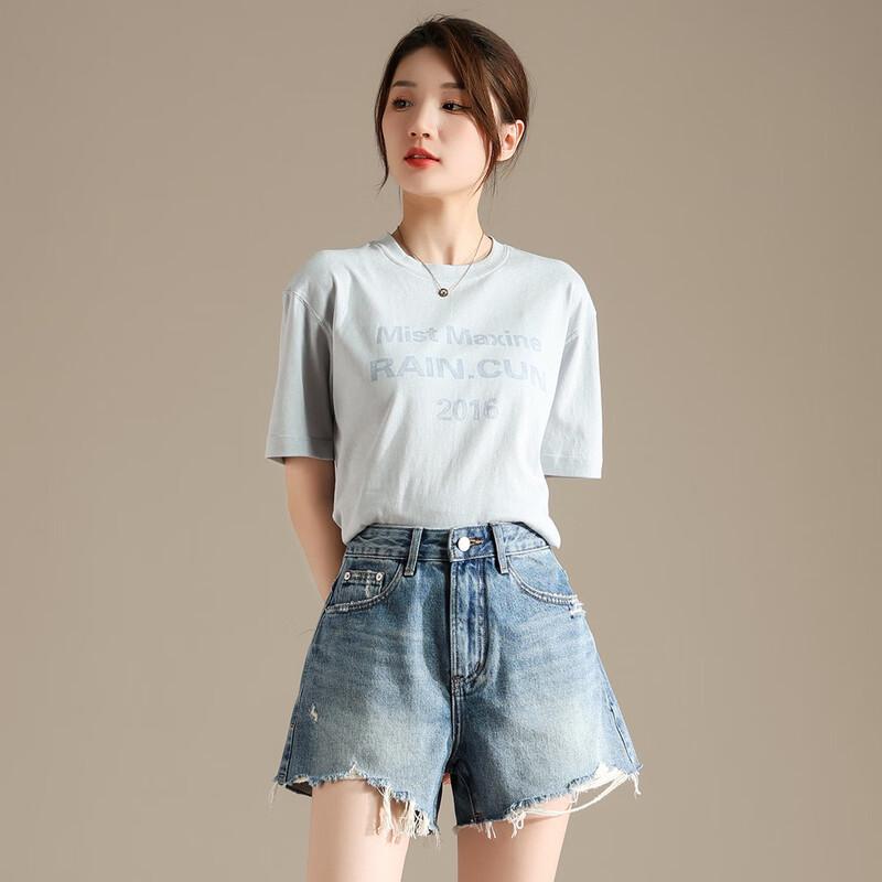 RAIN.CUN Women's Letter Print Short Sleeve T-Shirt