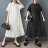 Новое Свободное Платье Большого Размера Базовое Женское 2025 Лето Повседневный Стиль Короткий Рукав Платье-Рубашка Макси