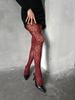 Kuwa Y2K Fashion Gothic Flower Hollow Out Sexy Pantyhose Women Fishnet Burgundy Tights High Elastic Leggings