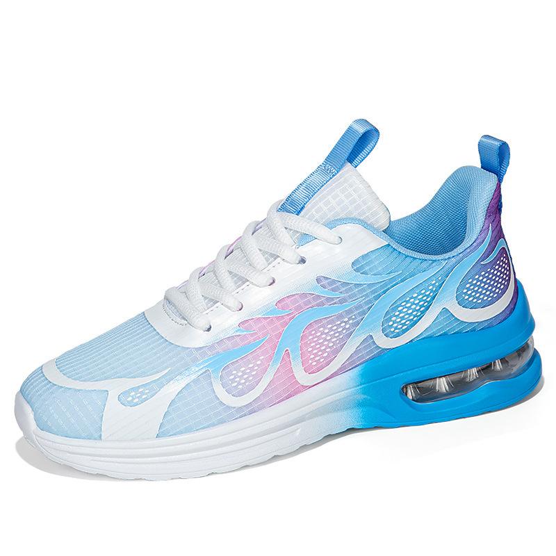 Air Cushion Women's Shoes Running Shoes Flying Woven Mesh Shoes Lace-up Size 43 Sports Shoes Women's Flat Bottom Shock Absorption Casual Shoes Large