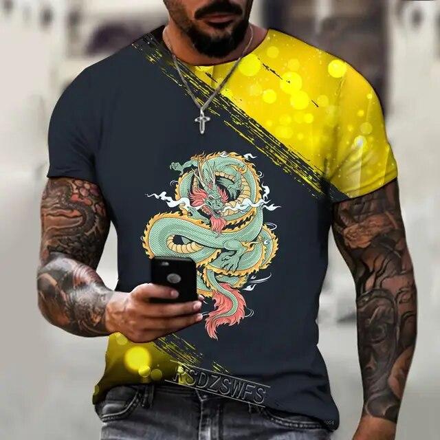 New Summer Casual T-Shirt Men's Zodiac Chinese Dragon 3D Printing T-shirt Short-sleeved Oversized