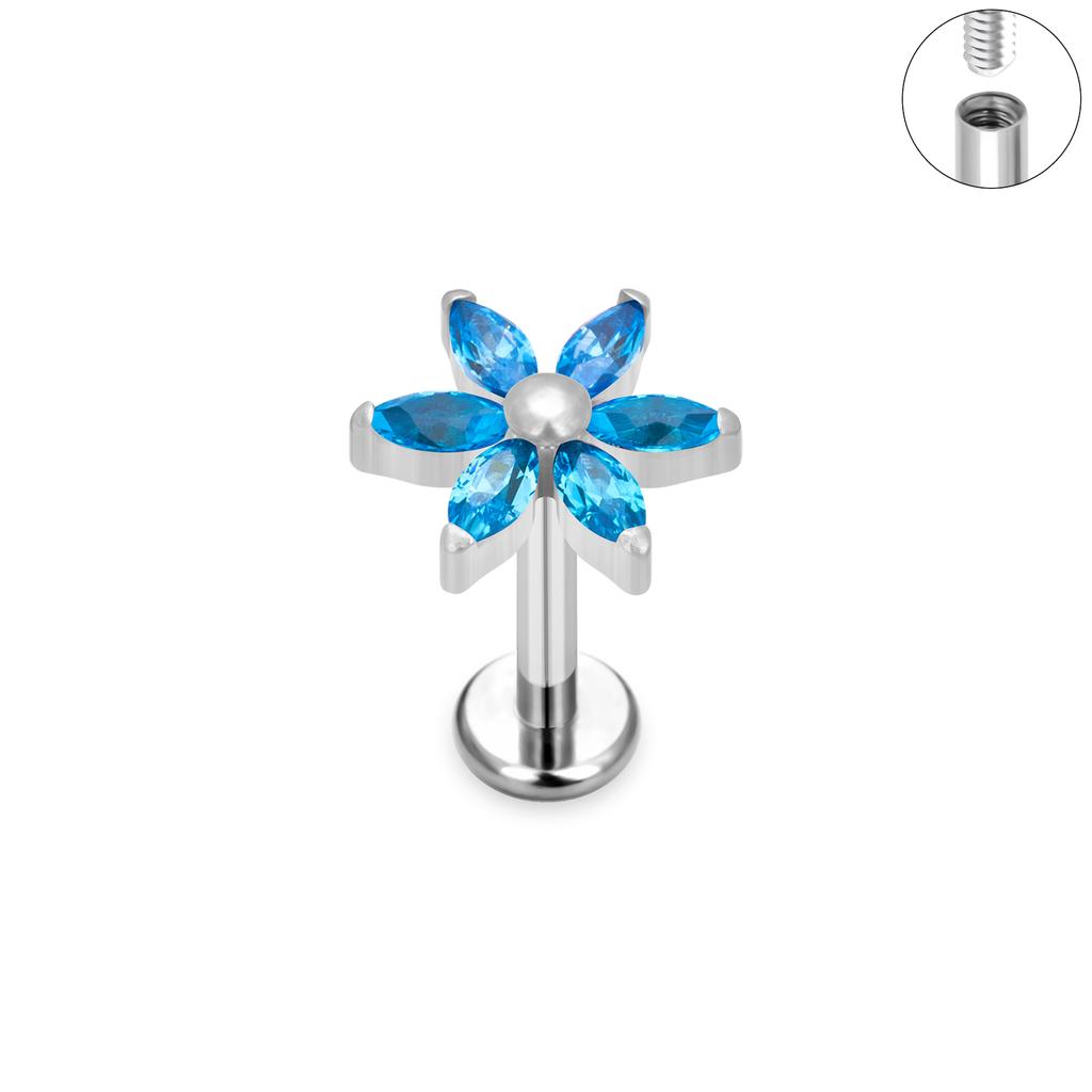 G23 Титановые серьги-гвоздики с узором из цветов и листьев, украшенные фианитами, лабрет, гвоздик для губ, хрящ козелка, серьги-ракушки, ювелирные изделия