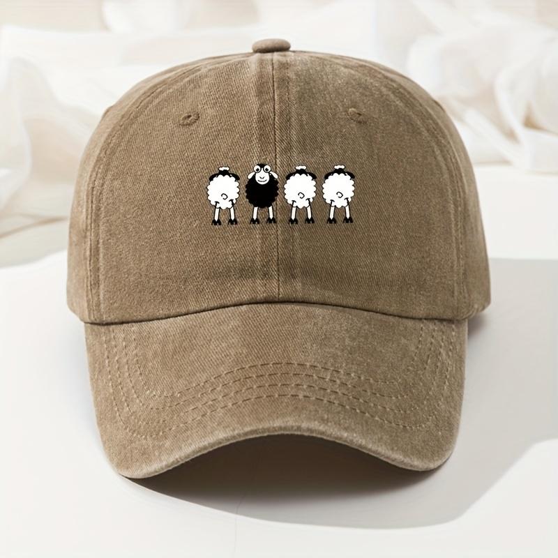 Cartoon Sheep Print Baseball Cap Retro Washed Casual Hat Adjustable High Quality Dad Truck Fishing Hat for Men and Women