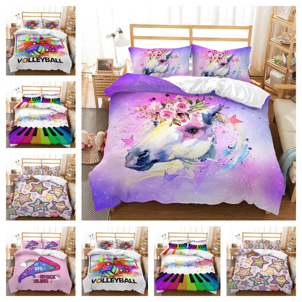 Bed Three-Piece Rainbow Star Illustration Series Unicorn 3D Digital Printing Kit