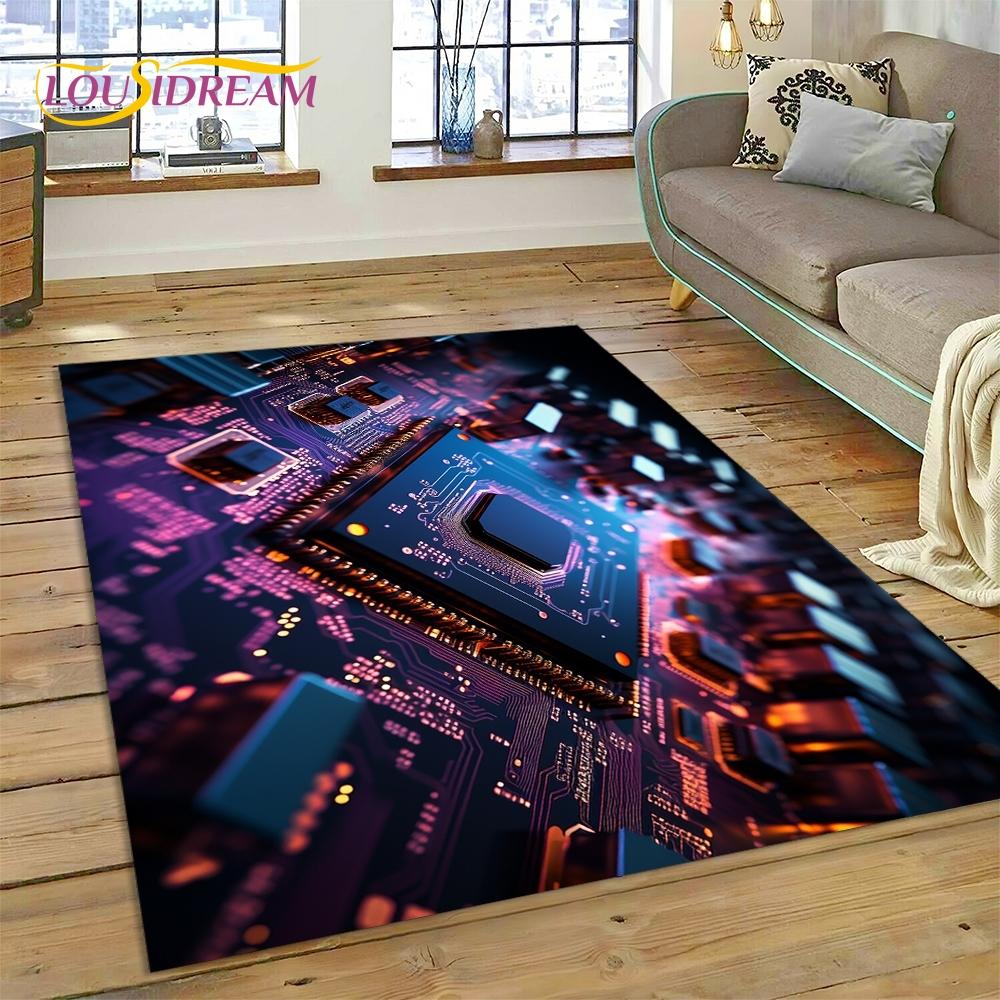 PCB Circuit Board 3D Chip CPU Rug Carpet for Living Room Bedroom Home Decor,Floor Mat Non-slip Decoration for Sofa Doormat Gift