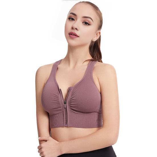 Bra Front Zipper Closure Solid Color Vest Type Hollow Out Back Adjustable Shockproof