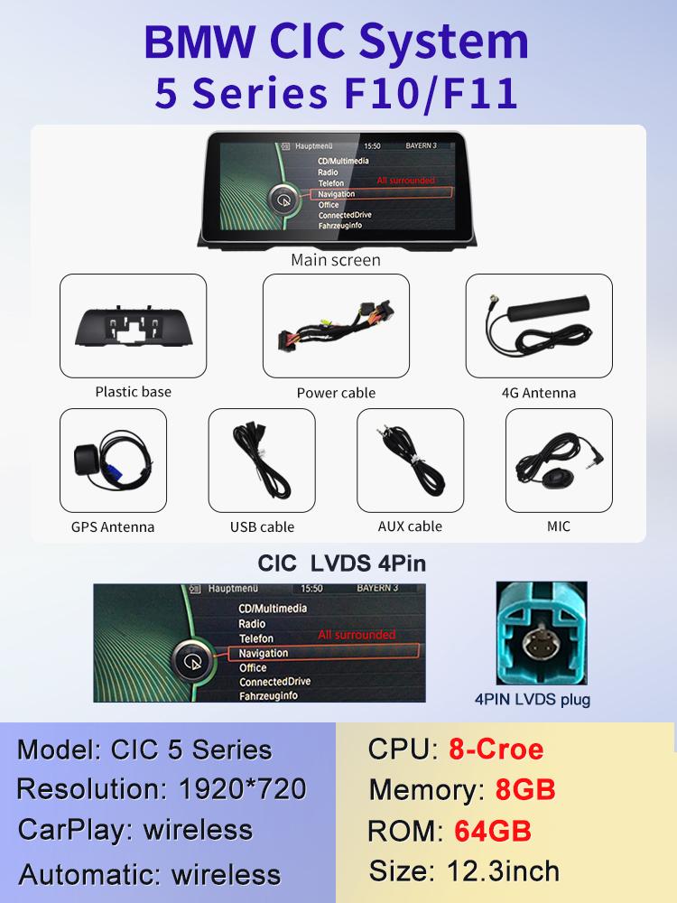 2024 Новый ID6 ID7 ID8 UI 12.3inc Android Система Беспроводной Carplay AUTO Для BMW 5Series F10 F11 CIC NBT Автомобильные Видеоплееры GPS NAVI