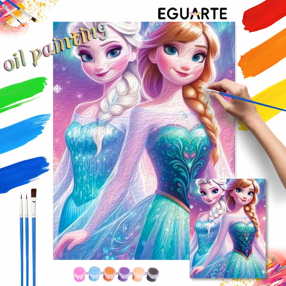 Disney Frozen Elsa Anna digital oil painting diy handpainted coloring painting home decoration, beautiful wall art set gift for home