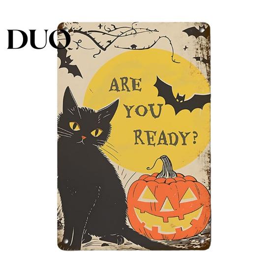 Durable Metal Hanging Sign Retro Halloween Wall Sign, Pumpkin Ghost Bathroom Distressed Signage Art Witch Cat Festival for Bar Home Room Decor