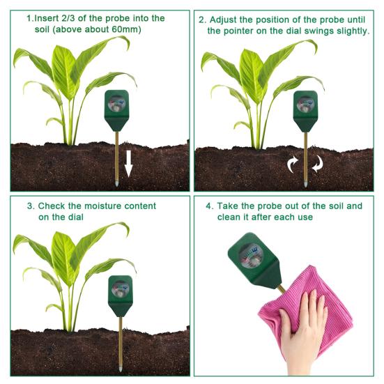 Soil Meter Long Probe Clear Scale No Battery Required Quick Sensing One-Handed Control Dry/Moist/Wet Parts Soil Water Tester Home