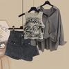 2024 Women's Spring Fashion: Salted Style Three-Piece Set - Printed Shirt, Vest, and Shorts