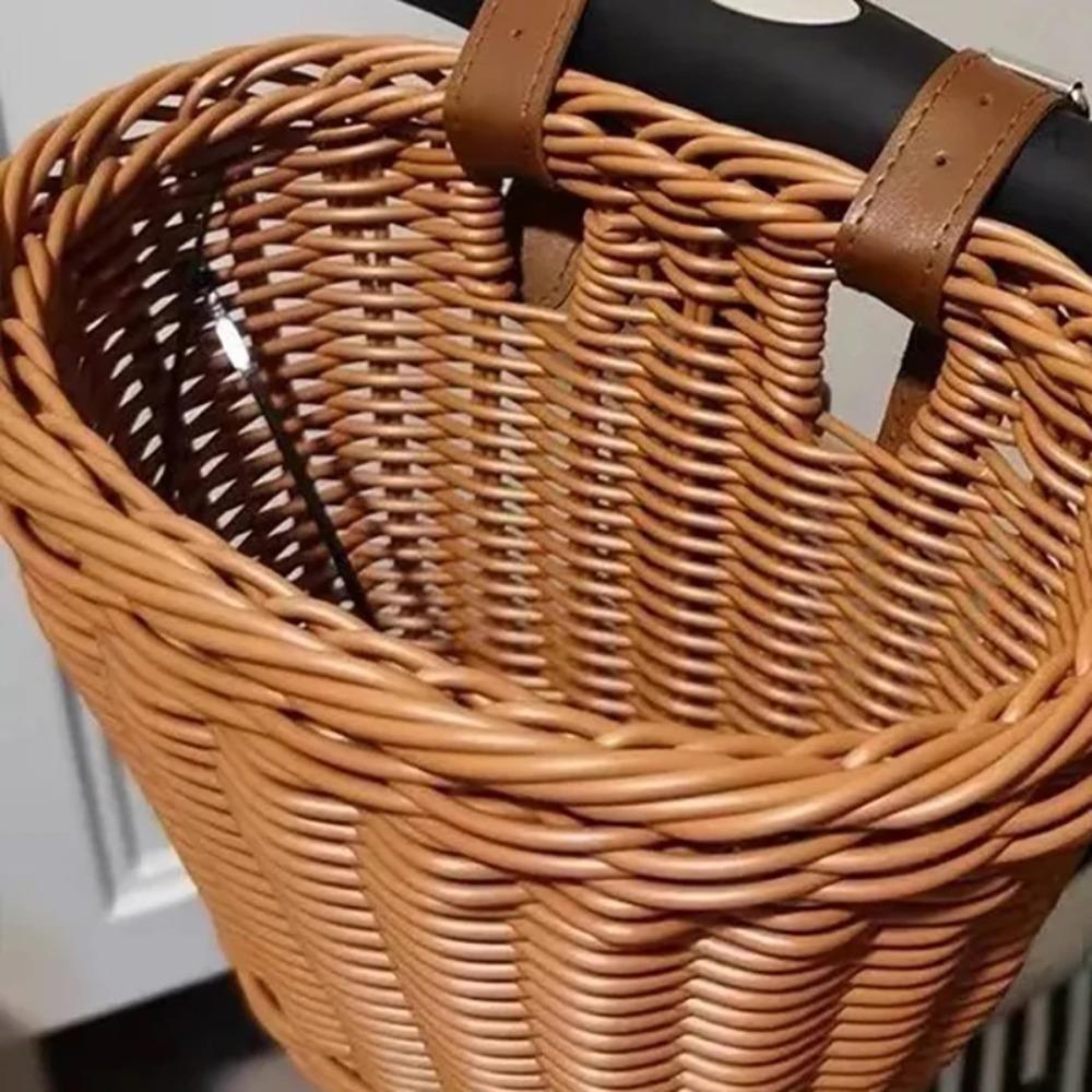 Rattan Woven Bicycle Basket Removable Bike Storage Basket Durable Carrier Bag Kid