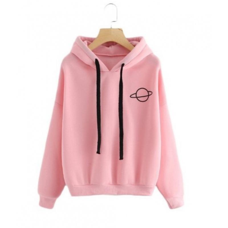 A Loose and Casual Printed Heart-shaped Hooded and Fleece Sweatshirt for Women