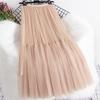 High Waist Casual Long Skirt Women Clothes Mesh Beading Mid-calf Skirts Woman Long Skirts For Women