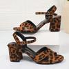 Модные женские сандалии на толстом каблуке с леопардовым принтом, летние новые с открытым носком, на толстой подошве, на высоком каблуке, большого размера, женские сексуальные туфли для вечеринки
