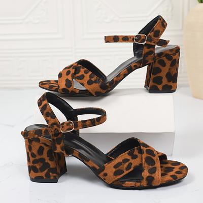 Модные женские сандалии на толстом каблуке с леопардовым принтом, летние новые с открытым носком, на толстой подошве, на высоком каблуке, большого размера, женские сексуальные туфли для вечеринки