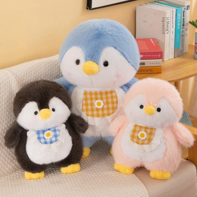 Легкая Мягкая Плюшевая Игрушка Пингвин Пушистый Плюш с Милым Клетчатым Слюнявчиком для Детей Подарок для Путешествий на Открытом Воздухе Декор