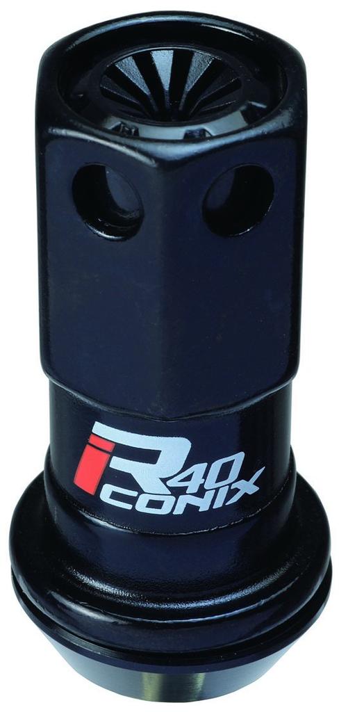 KYO-EI (Kyoei Industry) Racing Composite R40 iCONIX Wheel Lock Nuts, M12 x P1.5, with Resin Caps, Black/Black, RIF-01KK