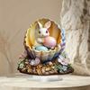 Easter Egg Bunny Ornament 2D Flat Acrylic Decoration Cartoon Rabbit Colored Egg Desktop Ornament for Bookshelf Mantel TV Stand