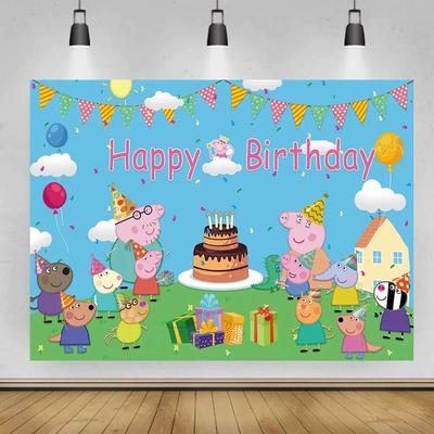 161. Peppa Pig Theme Happy Birthday Backdrop Kids Birthday Party Decoration 5x3.5ft