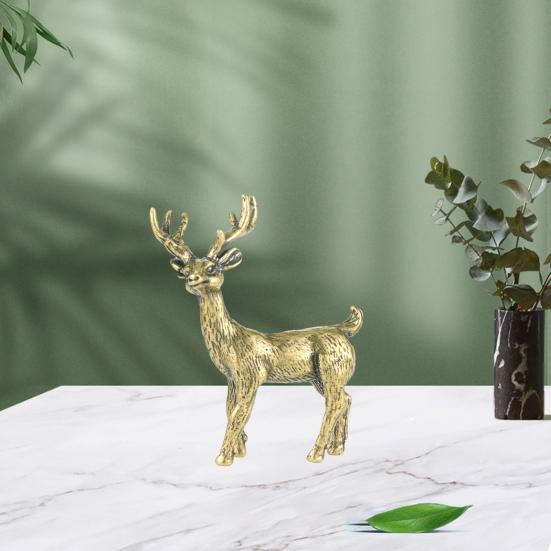 Brass Elk Ornament Vintage Style Fine-textured Realistic Elk Statue Desk Decoration Fade-resistant Ornament