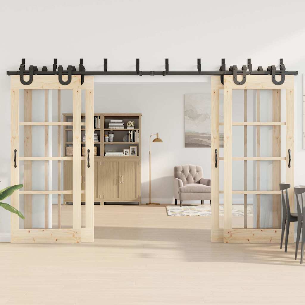 Sliding Door Hardware Set 366 cm Steel Black