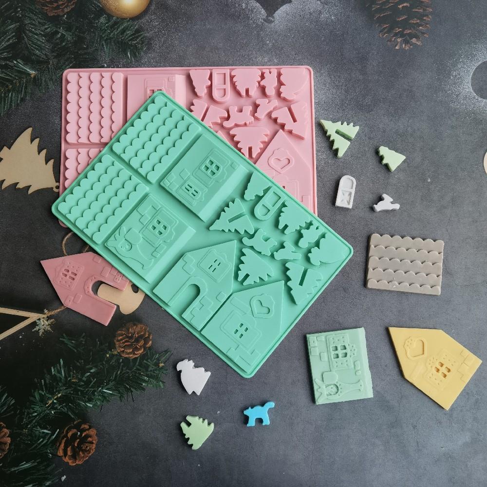 Кирпичный Рождественский деревянный дом шоколадная силиконовая форма вставка кусок свеча помадка печенье форма