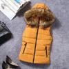 Casual Pure Color Zipper Cotton Hoodie Sleeveless Vest for Women