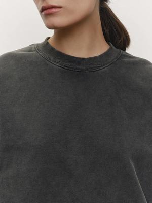 Американский старый выстиранный черный свитер с круглым вырезом 2025 классическая личность пустой универсальный нишевый тренд