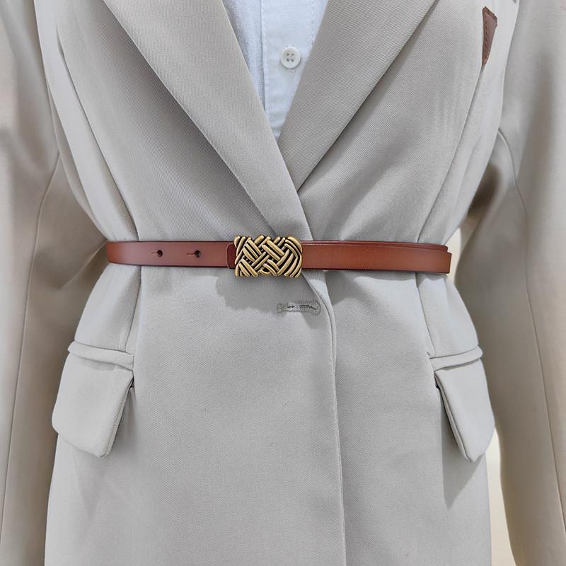 Womens Leather Belt With Classic Silver Buckle For Daily Office Gift Attire