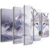 Five Piece Picture Canvas Print Wolf Forest Fog Nature Grey